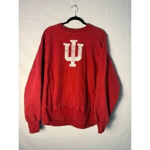 IU Indiana University Weave Red Crewneck Sweatshirt Logo Print Pullover Large